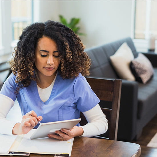 Clinician working at desk