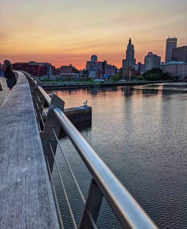 Providence walking bridge at sunset