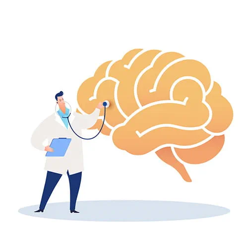 Illustration of a doctor listening to a brain with a stethoscope