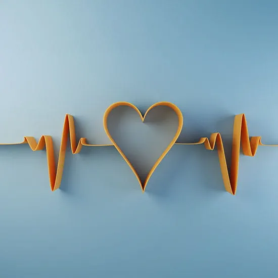 blue background with orange heartbeat wave