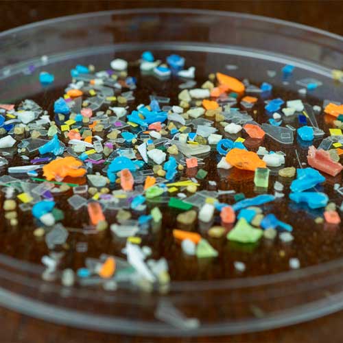 Detail of micro plastic particles that cannot be recycled.