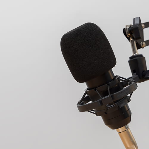 Microphone set up to record a podcast.