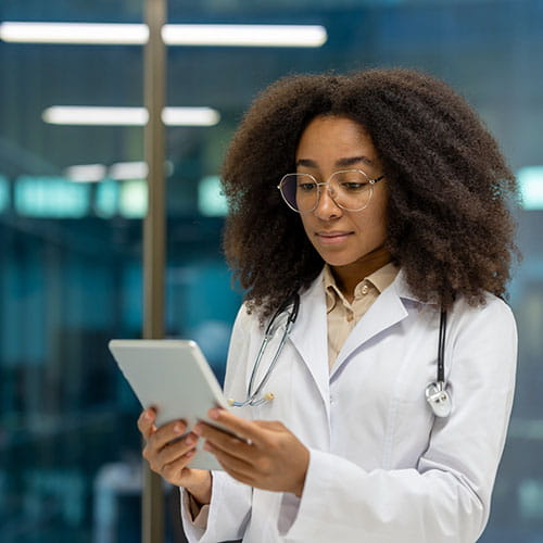 Med student reading a tablet