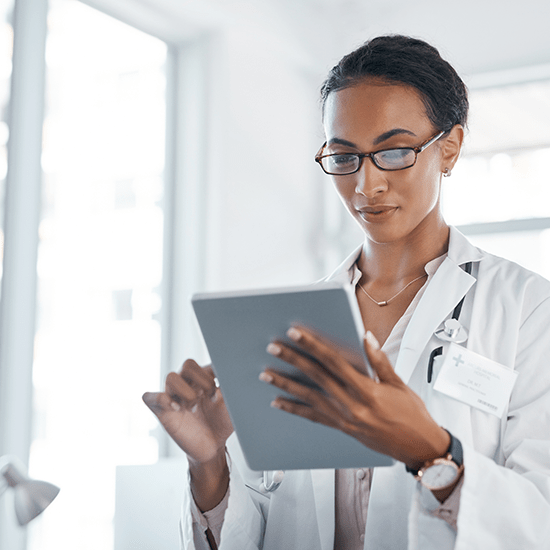 Med student reading a tablet