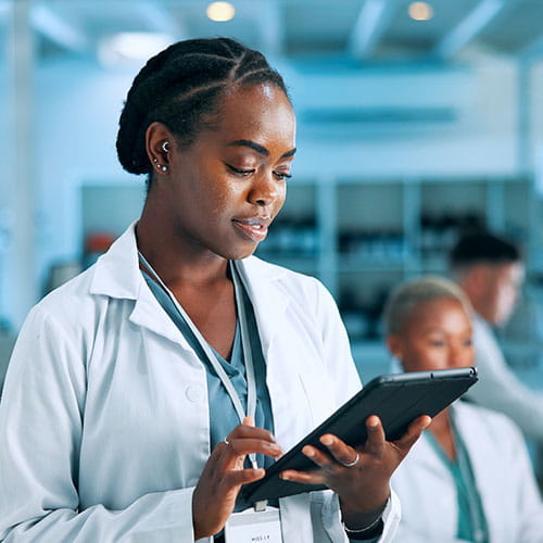 Clinician using a tablet