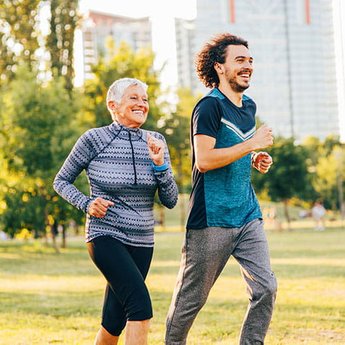 man and woman running