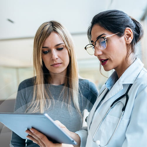 Clinician sharing results with a patient