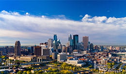Far view of skyline in Minneapolis, home of Pri-Med Minneapolis.